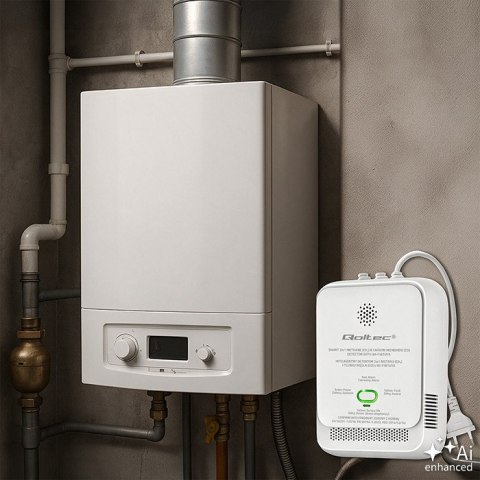Qoltec Certyfikowany Czujnik 2w1 wycieku gazu ziemnego i tlenku węgla (czadu) | detektor CH4 | CO | NG | Tuya | Wi-Fi | alarm 85