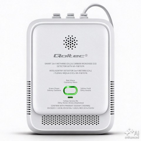 Qoltec Certyfikowany Czujnik 2w1 wycieku gazu ziemnego i tlenku węgla (czadu) | detektor CH4 | CO | NG | Tuya | Wi-Fi | alarm 85