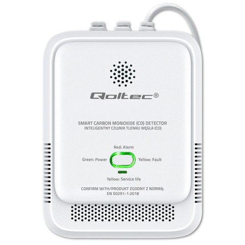 Qoltec Certyfikowany Czujnik tlenku węgla (czadu) | detektor CO | alarm 85dB | LED