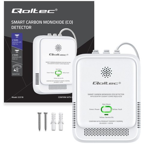 Qoltec Certyfikowany Czujnik tlenku węgla (czadu) | detektor CO | alarm 85dB | LED