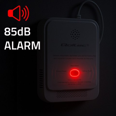 Qoltec Certyfikowany Czujnik wycieku gazu Propan-Butan | detektor LPG | alarm 85dB | LED