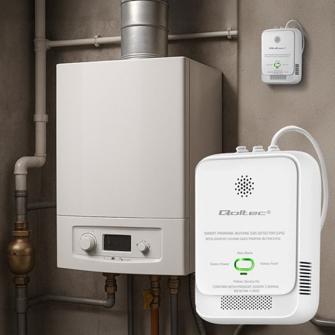 Qoltec Certyfikowany Czujnik wycieku gazu Propan-Butan | detektor LPG | alarm 85dB | LED