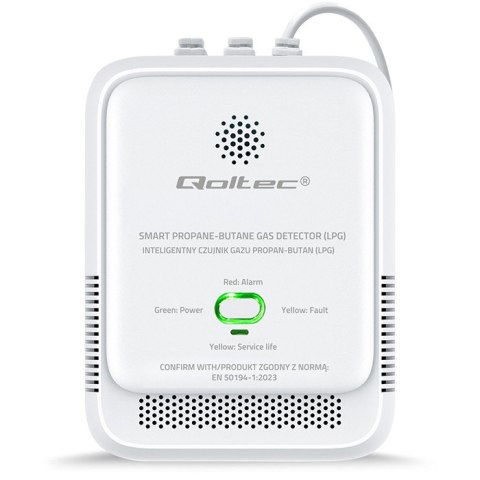 Qoltec Certyfikowany Czujnik wycieku gazu Propan-Butan | detektor LPG | alarm 85dB | LED