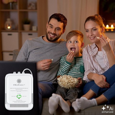 Qoltec Certyfikowany Czujnik wycieku gazu ziemnego | detektor CH4 | NG | Tuya | Wi-Fi | alarm 85dB | LED