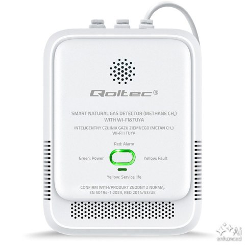 Qoltec Certyfikowany Czujnik wycieku gazu ziemnego | detektor CH4 | NG | Tuya | Wi-Fi | alarm 85dB | LED