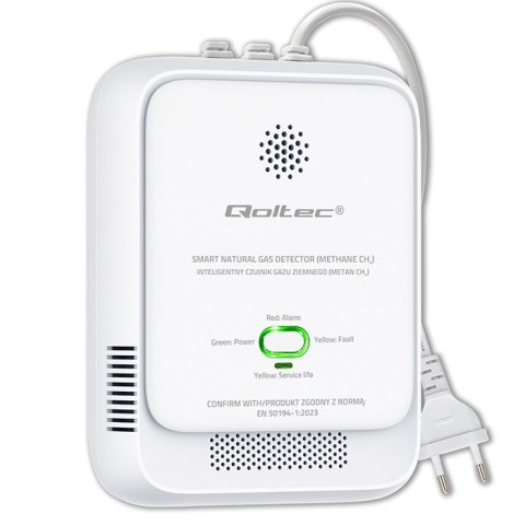 Qoltec Certyfikowany Czujnik wycieku gazu ziemnego | detektor CH4 | NG | alarm 85dB | LED