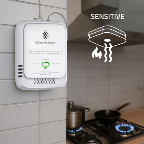 Qoltec Certyfikowany Czujnik wycieku gazu ziemnego | detektor CH4 | NG | alarm 85dB | LED