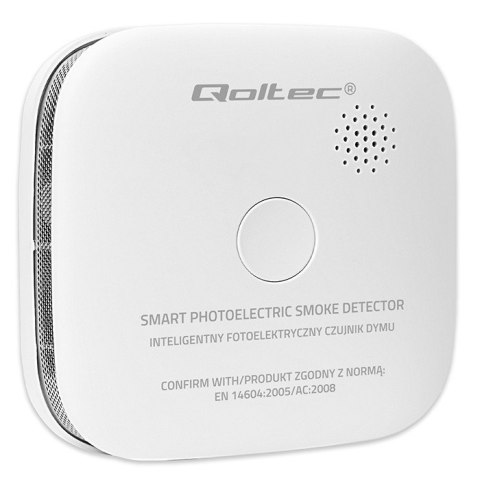 Qoltec Certyfikowany bezprzewodowy Czujnik dymu z baterią | żywotność sensora 10 lat | żywotność baterii 10 lat | alarm 85dB | L