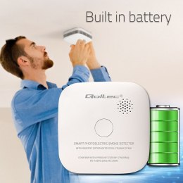 Qoltec Certyfikowany bezprzewodowy Czujnik dymu z baterią | żywotność sensora 10 lat | żywotność baterii 10 lat | alarm 85dB | L