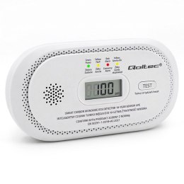 Qoltec Certyfikowany bezprzewodowy Czujnik tlenku węgla (czadu) | detektor CO | żywotność sensora 10 lat | alarm 85dB | LCD | Di