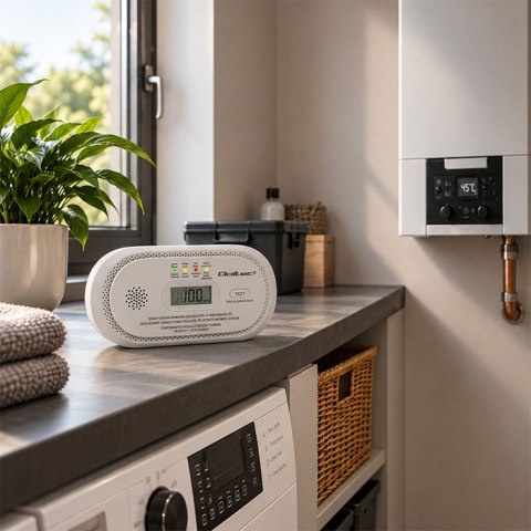 Qoltec Certyfikowany bezprzewodowy Czujnik tlenku węgla (czadu) | detektor CO | żywotność sensora 10 lat | alarm 85dB | LCD | Di
