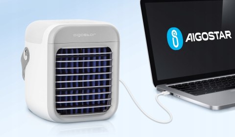 Przenośny klimatyzer, USB, 7 cali, 9 łopatek, 3 prędkości, 2000 mAh, biały Przenośny klimatyzer, USB, 7 cali, 9 łopatek, 3 prędkości, 2000 mAh, biały