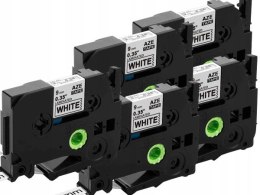 5x Taśma do Brother TZE-221 9mm / 8m Nadruk czarny na białym tle MegaPaka