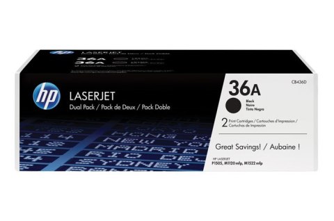Oryginalny Toner Czarny HP LaserJet M1120, M1522, P1505 (36A CB436AD) (DWUPAK), kompatybilne z CB436A Oryginalny Toner Czarny HP LaserJet M1120, M1522, P1505 (36A CB436AD) (DWUPAK), kompatybilne z CB436A