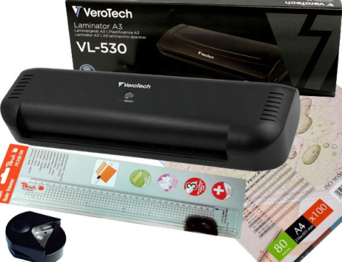 Szybki Laminator A3 VeroTech + MegaPaka 100 szt Folii A3/ A4 + Trymer + Zaokrąglacz Rogów (VL-530+3xG+PC100-04+PC100-00) Szybki Laminator A3 VeroTech + MegaPaka 100 szt Folii A3/ A4 + Trymer + Zaokrąglacz Rogów (VL-530+3xG+PC100-04+PC100-00)