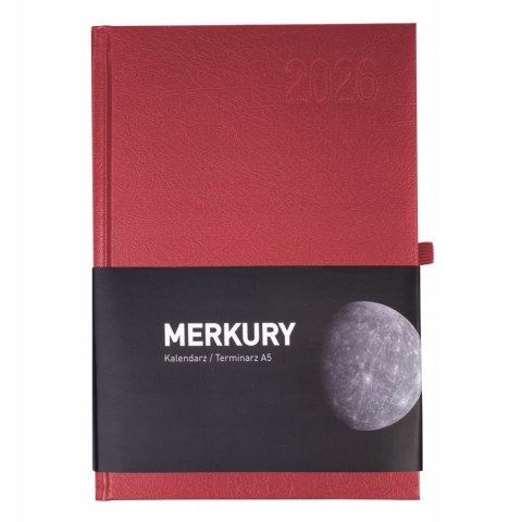 Kalendarz książkowy A5 2026 dzienny dla biznesmenów Opus Merkury Bordowy