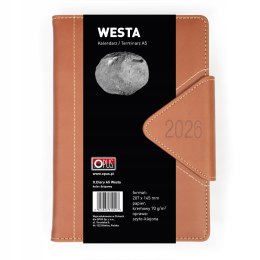 Piękny Kalendarz książkowy dla biznesmenów 2026 A5 Opus Westa Brązowy