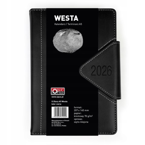 Piękny Kalendarz książkowy dla biznesmenów 2026 A5 Opus Westa Czarny