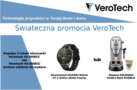 Ultra cicha - 40db niszczarka dokumentów Verotech VS-3015CC. Dla jednostek budżetowych - przelew!! Wypasione prezenty!!!