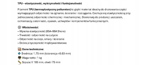 Elastyczny, termoplastyczny Filament TPU Pomarańczowy / Orange 1kg 1,75mm