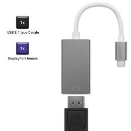 Qoltec Adapter przejściówka USB-C 3.1 | DisplayPort | 4K | MHL | Aluminiowy