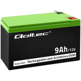 Qoltec Akumulator AGM | 12V | 9Ah | Bezobsługowy | Wydajny | LongLife | do UPS, security