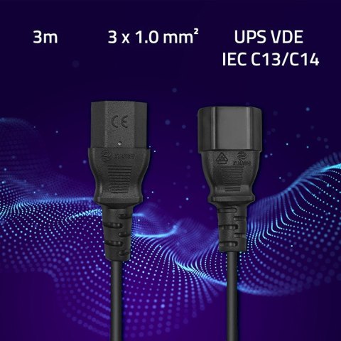 Qoltec Kabel przedłużający zasilający IEC C13/C14 | 3x1.00mm² | 3m
