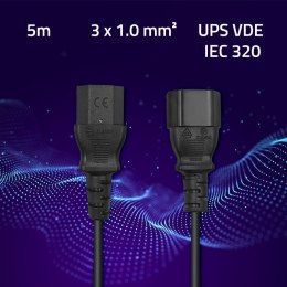 Qoltec Kabel przedłużający zasilający IEC C13/C14 | 3x1.00mm² | 5m