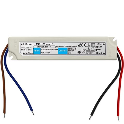 Qoltec Zasilacz impulsowy LED IP67 | 20W | 12V | 1.6A | Wodoodporny | Biały