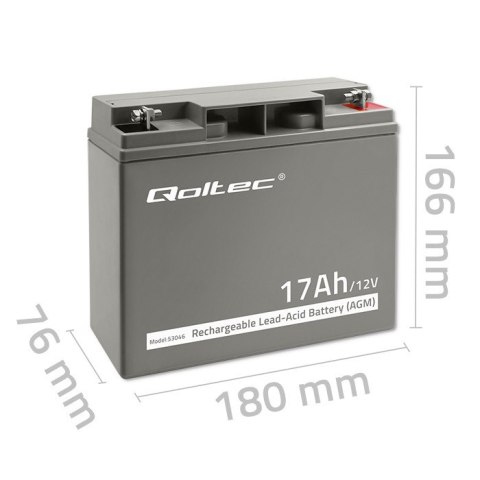 Qoltec Akumulator AGM | 12V | 17Ah | Bezobsługowy | Wydajny | LongLife | do UPS, skutera