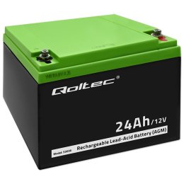 Qoltec Akumulator AGM | 12V | 24Ah | Bezobsługowy | Wydajny | LongLife | do UPS, skutera
