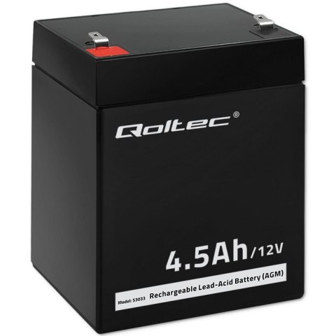 Qoltec Akumulator AGM | 12V | 4.5Ah | Bezobsługowy | Wydajny | LongLife | do UPS, wagi, kasy