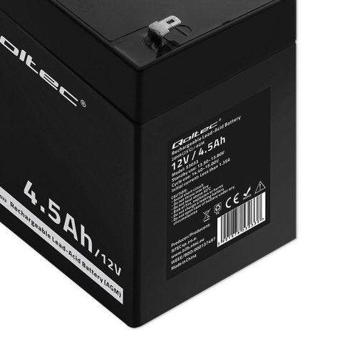 Qoltec Akumulator AGM | 12V | 4.5Ah | Bezobsługowy | Wydajny | LongLife | do UPS, wagi, kasy