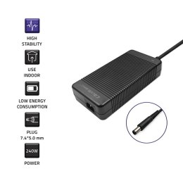 Qoltec Zasilacz do laptopa Dell 240W | 19.5V | 12.3A | 7.4*5.0+pin | +kabel zasilający