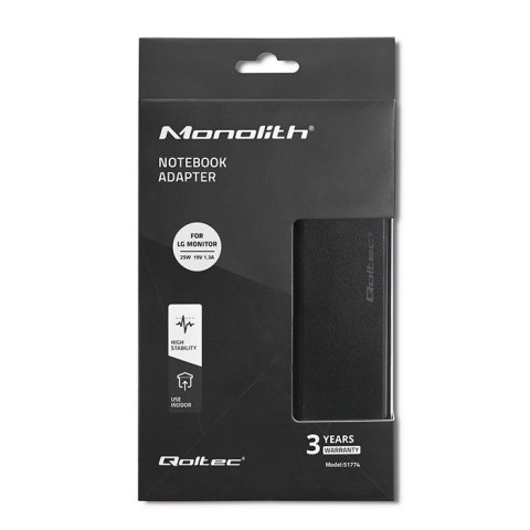 Qoltec Zasilacz sieciowy do monitora LG 25W | 19V | 1.3A | 6.5*4.4 | +kabel zasilający