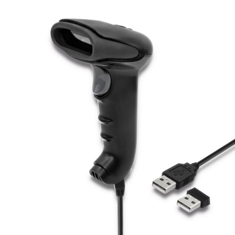 Qoltec Bezprzewodowy skaner czytnik kodów kreskowych i QR | 1D 2D | USB | 2.4G | Szybki