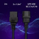 Qoltec Kabel przedłużający zasilający IEC C14/C19 | 3x1.5mm² | 2m