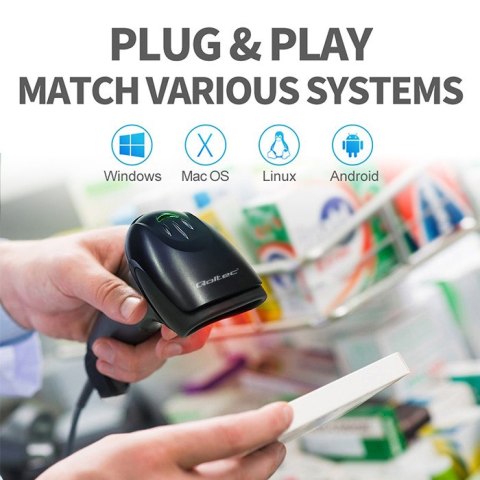 Qoltec Skaner czytnik kodów kreskowych 1D | matryca CCD | USB | Czarny