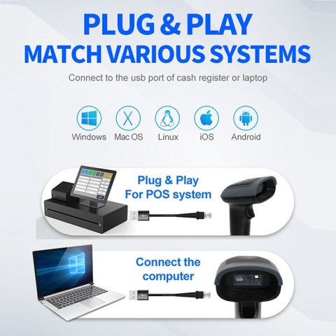 Qoltec Skaner czytnik kodów kreskowych i QR | 1D 2D | USB | Trwały