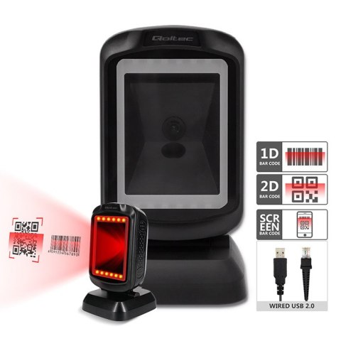 Qoltec Stacjonarny skaner czytnik kodów kreskowych i QR | 1D 2D | USB | Szybki