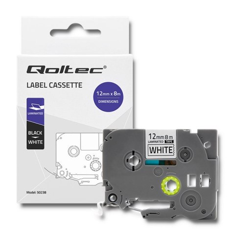 Qoltec Taśma do BROTHER TZe-231 | 12mm x 8m | Biała/ Czarny nadruk
