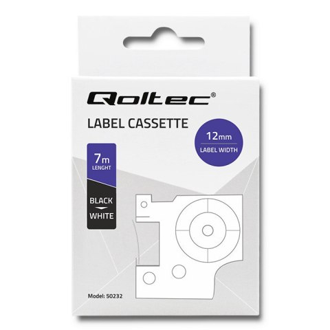 Qoltec Taśma do DYMO D1 45013| 12mm x 7m | Biała/ Czarny nadruk