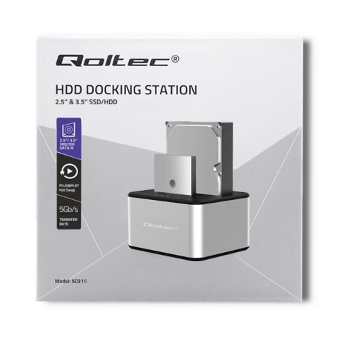 Qoltec Stacja dokująca dysków 2x HDD/SSD | 2.5"/3.5" SATA | USB 3.0 | Klonowanie