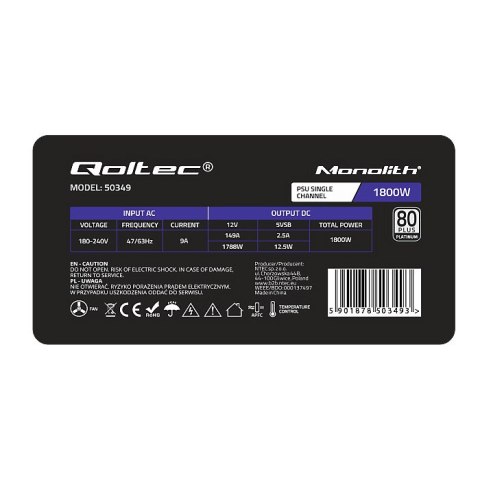 Qoltec Zasilacz PCI-E 1800W | 80 Plus Platinum | Data mining