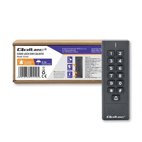 Qoltec Zamek szyfrowy CALISTO z czytnikiem RFID| kod | karta | brelok | dzwonek | IP68 | EM