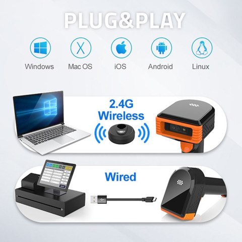 Qoltec Bezprzewodowy skaner czytnik kodów kreskowych i QR | 1D 2D | 2.4G | + stacja dokująca