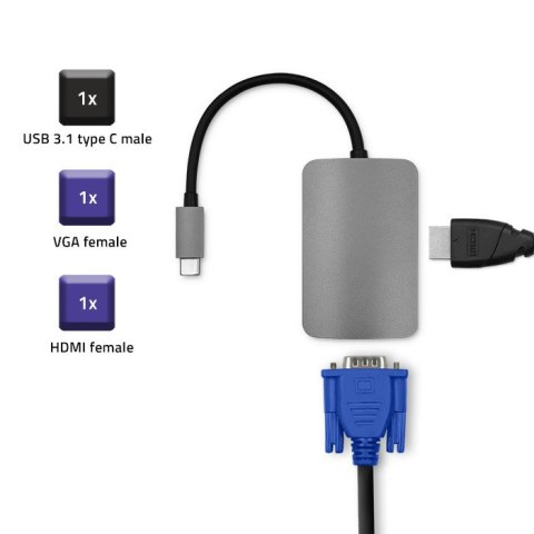 Qoltec Hub Adapter USB-C 3.1 2w1 | HDMI 4K | VGA