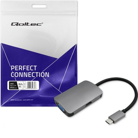 Qoltec Hub Adapter USB-C 3.1 2w1 | HDMI 4K | VGA