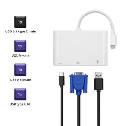 Qoltec Hub Adapter USB-C 3.1 3w1 | USB 3.0 | VGA | USB-C 3.1 PD 92W
