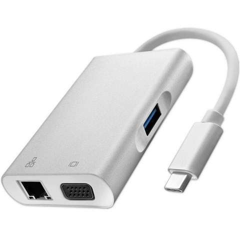 Qoltec Hub Adapter USB-C 3.1 4w1 | USB 3.0 | VGA | RJ45 | USB-C PD 92W